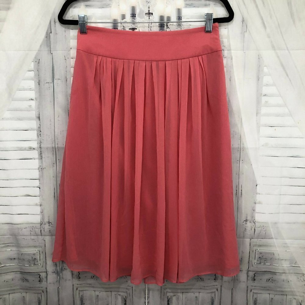 WHBM Womens Size 4 Pink Coral Pleated Skirt Knee Length Flowy A-Line Knee